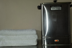 Towels and warming equipment ready for thermal therapy.